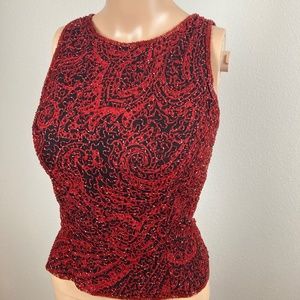 Andretta Donatello Silk Red and Black Beaded Top Size M